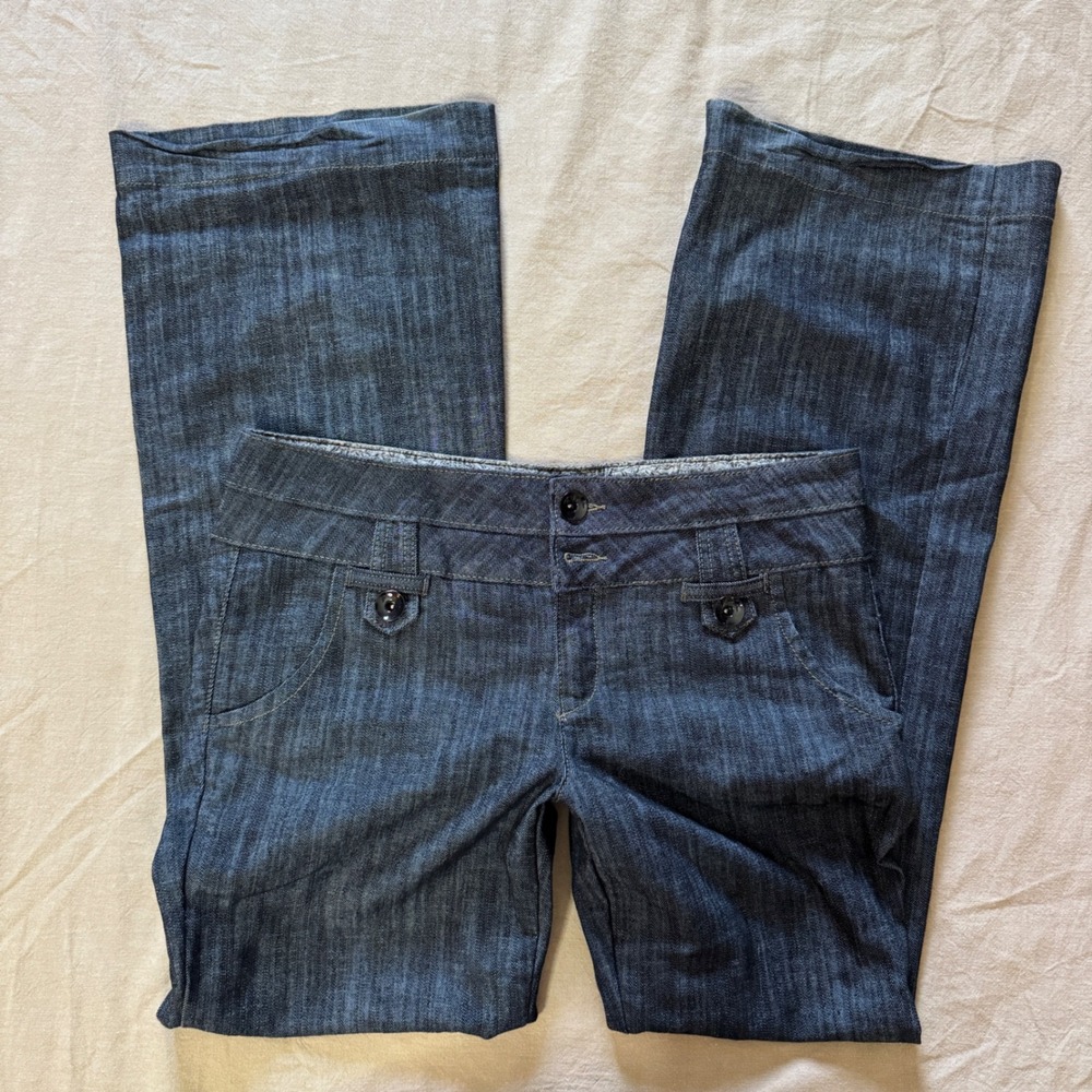 Vintage Y2K Dark Wash Flare Trouser Jeans Wide Leg Size 10 with Buttons